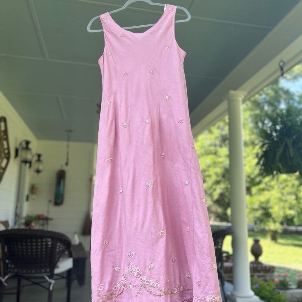Plaza South Pink Floral Embroidered Dress Small Size
